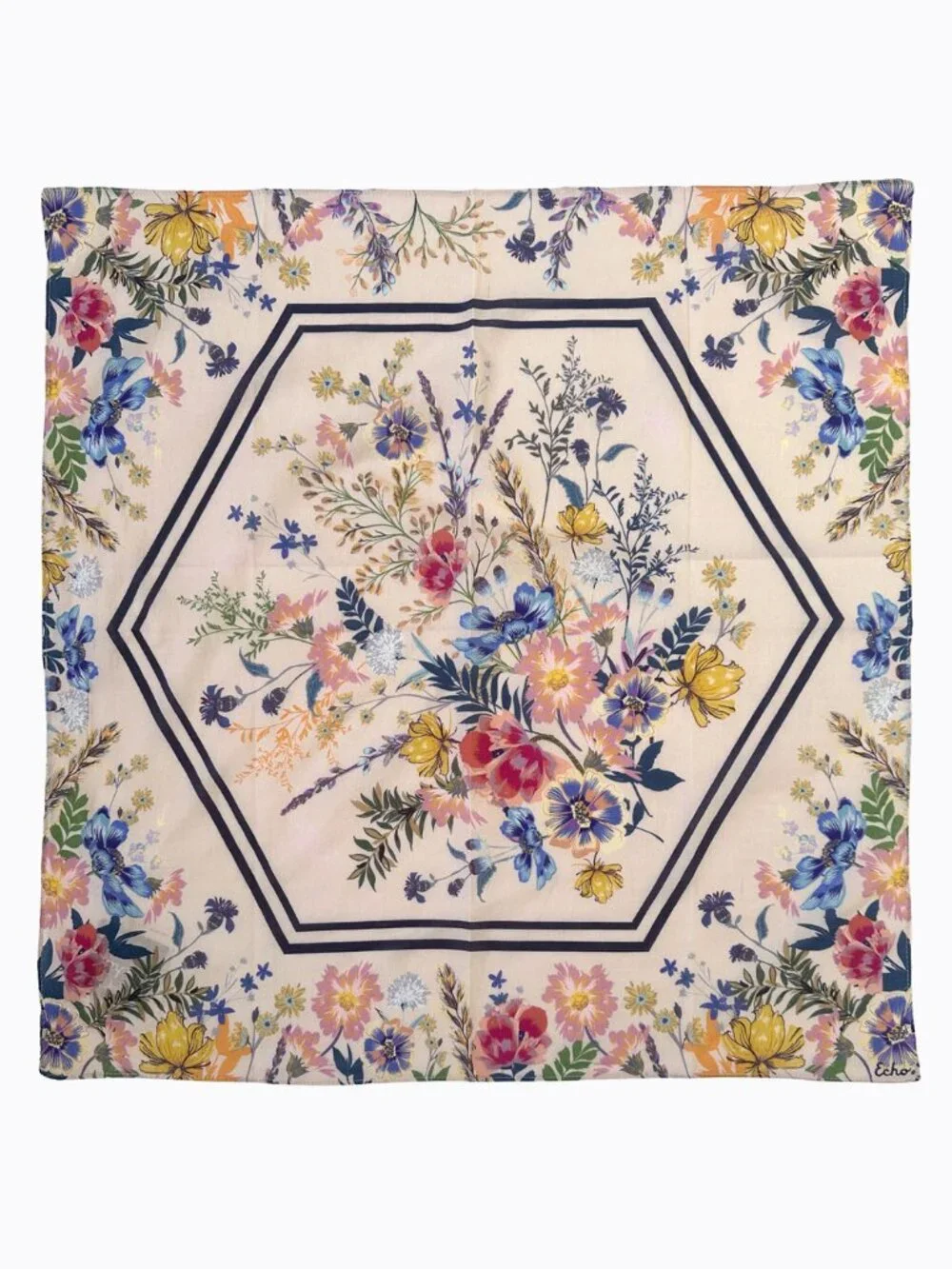 Vtg Echo NY Bloomingdales Floral Cotton Square Scarf Pink Hair Bandana Neck Wrap